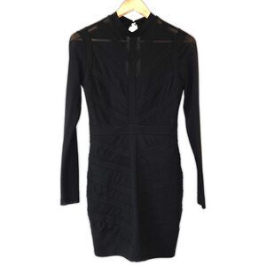 EDGE Bodycon Mesh High Neck Long Sleeve Modern Mini Dress Medium